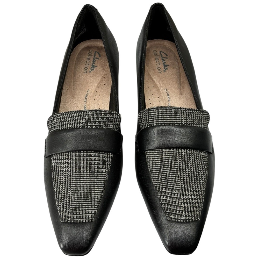 Clarks Scarlyt Mabel Black Interest Leather Pointed Toe Kitten Heel Pumps 8.5W - Picture 2 of 7